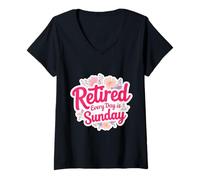 Femme Femmes Floral Retired Every Day Is Sunday Funny Retirement T-Shirt avec Col en V