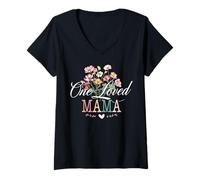 Femme Femmes One Loved Mama Cute Floral for Moms Mother's Day T-Shirt avec Col en V