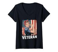 Femme Femmes vétérans femmes drapeau américain Journée des anciens combattants T-Shirt avec Col en V