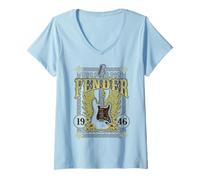 Femme Fender 1946 Electric Guitar Wings and Celtic Style Framing T-Shirt avec Col en V