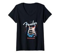 Femme Fender Handmade Guitars 4th Of July American Flag T-Shirt avec Col en V