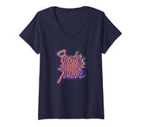 Femme Fender VHS Blur T-Shirt avec Col en V, Bleu Marine, S