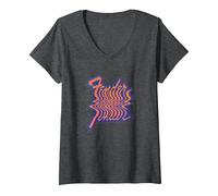 Femme Fender VHS Blur T-Shirt avec Col en V, Chiné Foncé, L