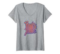 Femme Fender VHS Blur T-Shirt avec Col en V, Gris Chiné, XL