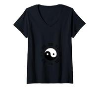 Femme Feng Shui Bagua Yin et Yang T-Shirt avec Col en V