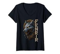 Femme Fenrir Loup Nordique Cercle Runique Ragnarök Art Viking T-Shirt avec Col en V