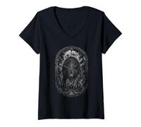 Femme Fenrir Wolf Odins Valknut Fenriswolf Viking Walhalla T-Shirt avec Col en V