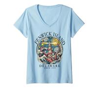 Femme Fenwick Island Delaware Phare Octopus Since 1953 Noir T-Shirt avec Col en V