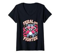 Femme Feral and Fighter Breast Cancer Awareness T-Shirt avec Col en V