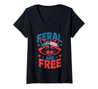 Femme Feral and Free Raton laveur avec drapeau américain Style bandana T-Shirt avec Col en V