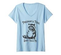 Femme Feral and Pregnant Dont Touch Me Humour de Grossesse drôle T-Shirt avec Col en V