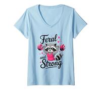 Femme Feral and Strong Breast Cancer Awareness Gym Raton Laveur T-Shirt avec Col en V