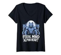 Femme Feral Mind Alphaheart Werewolf Strength T-Shirt avec Col en V
