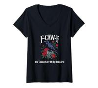 Femme Ferme à Fourmis Gothique Funny F-Caw-F T-Shirt avec Col en V