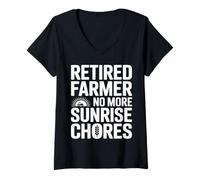 Femme Fermier à la Retraite, Plus de corvées drôles au Lever du Soleil T-Shirt avec Col en V
