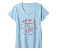 Femme Festival de Grenade Vintage Lineart Illustration Fruit Art T-Shirt avec Col en V