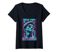 Femme Festival de Musique Rave Papi EDM Trippy David Statue Techno T-Shirt avec Col en V