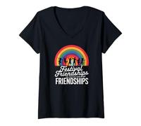 Femme FESTIVAL FRIENDSHIPS ARE THE BEST KIND OF FRIENDSHIPS T-Shirt avec Col en V
