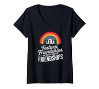 Femme FESTIVAL FRIENDSHIPS ARE THE BEST KIND OF FRIENDSHIPS T-Shirt avec Col en V