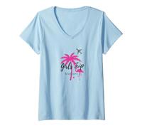 Femme Fête à Majorque, Super Vacances Entre Filles T-Shirt avec Col en V