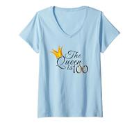 Femme Fête d'anniversaire 100 ans La Reine est 100 idées cadeaux pour elle T-Shirt avec Col en V