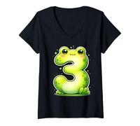 Femme Fête d'anniversaire de 3 Ans de I'm 3 Cute Frog pour Enfants T-Shirt avec Col en V
