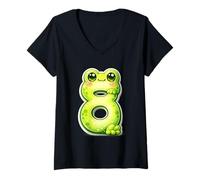 Femme Fête d'anniversaire de I'm 8 Cute Frog pour Enfants de 8 Ans T-Shirt avec Col en V