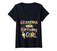Femme Fête d'anniversaire pour Grand-mère du Bday Girls Ice Cream Party Famille T-Shirt avec Col en V