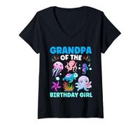 Femme Fête d'anniversaire pour grand-père - Fille et animaux marins T-Shirt avec Col en V