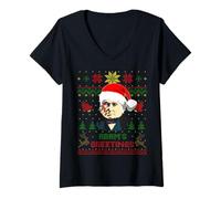 Femme Fête de la Parodie de Noël drôle du président Adams de John Quincy T-Shirt avec Col en V