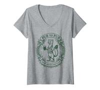 Femme Fête de la Saint-Patrick Irish Pine Marten Pub to Pub T-Shirt avec Col en V