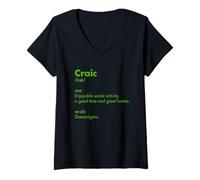 Femme Fête de la Saint-Patrick Irlandais Craic Trendy Word Definition Party T-Shirt avec Col en V