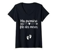 Femme Fête des mères Future Maman Annoncer Grossesse Enceinte Bébé T-Shirt avec Col en V