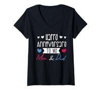 Femme Fête des Parents, Happy Anniversary to My Mom and Dad T-Shirt avec Col en V