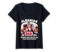 Femme Fête des Pères Albanais Skenderbeg Albanie Fier Papa T-Shirt avec Col en V