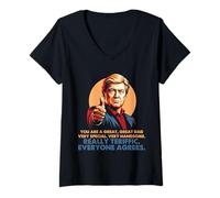 Femme Fête des Pères Drôle Politique Donald Trump Humour Best Dad T-Shirt avec Col en V