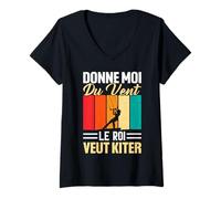 Femme Fete des peres humour papa humour aile planche kitesurf kite T-Shirt avec Col en V