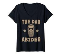 Femme Fête des Pères The Dad Abides Funny Daddy Papa Parodie Humour Men T-Shirt avec Col en V