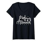 Femme Fête Islamique du Ramadan de l'Aïd Moubarak T-Shirt avec Col en V