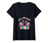 Femme Fête Tropicale Let's Flamingle Flamingo Mingle T-Shirt avec Col en V