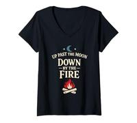 Femme Feu de Camp Fin de Nuit Humour Camping Nuits Feu de Camp T-Shirt avec Col en V