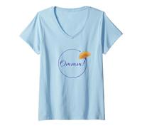 Femme Feuille de ginkgo biloba et méditation, om!, minimaliste T-Shirt avec Col en V
