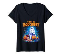 Femme Feuille de Livre Ghost Funny Halloween Trick-Or-Treat Candy T-Shirt avec Col en V