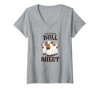 Femme Feuille d'Halloween avec citation de vaches fantômes disant « This is Some Bull Sheet » T-Shirt avec Col en V