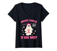 Femme Feuille Halloween de Sensibilisation au Cancer du Sein T-Shirt avec Col en V