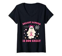 Femme Feuille Halloween de Sensibilisation au Cancer du Sein T-Shirt avec Col en V