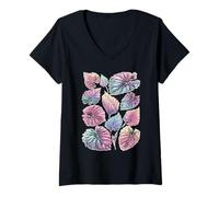 Femme Feuilles de philodendron Pastel pour Les Amateurs de Plantes, Art botanique onirique T-Shirt avec Col en V