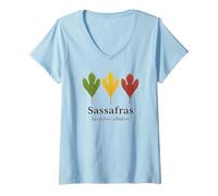 Femme Feuilles de Sassafras - Amoureux des Arbres Sassafras albidum T-Shirt avec Col en V