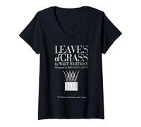 Femme Feuilles d'herbe Walt Whitman Vintage Title Page Poèmes Poésie T-Shirt avec Col en V