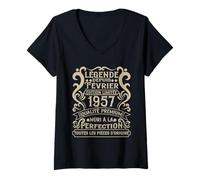 Femme Février 1957-69 Ans Anniversaire Cadeau Vintage 1957 T-Shirt avec Col en V